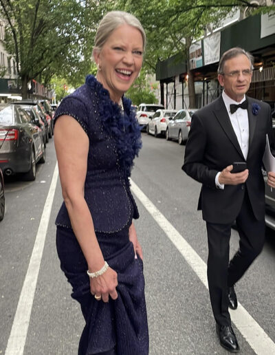 Met Gala Blue 2 piece in NYC street